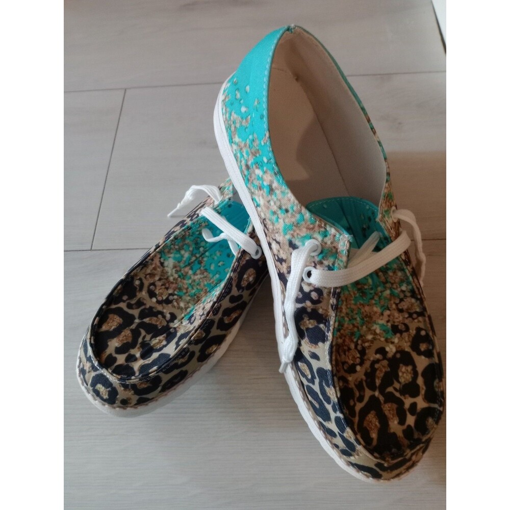 Leopard & Green Print Boat Shoes Sz 11 Women's Slip-on Shoes EUC